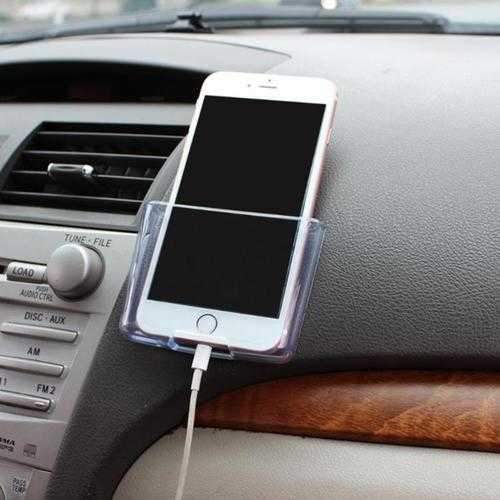 Universal Transparent Storage Box Dashboard Car Mount Phone Holder for iPhone Xiaomi Cell Phone