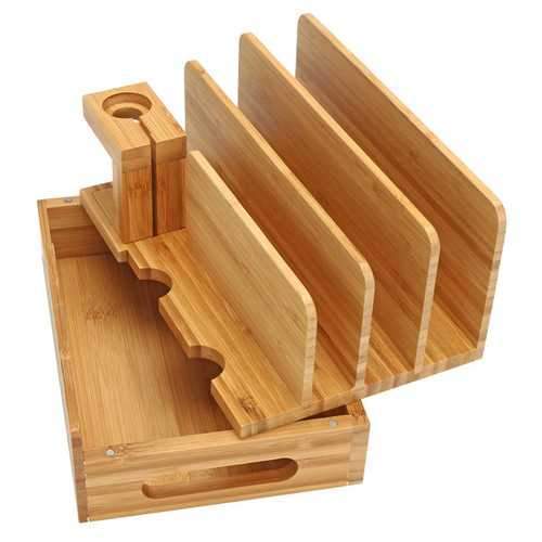 Bamboo Charging Dock Stand Holder Organizer For Apple Watch Smart Phone Tablet