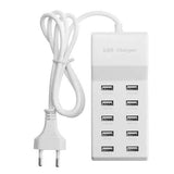 Universal AC 100-240V 10 Port USB Charging Station For Smartphone Tablet