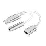 2 in 1 Type C 3.5mm Cellphone Tablet Cable Audio Jack Headphone Adapter