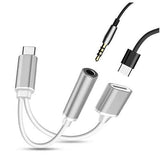 2 in 1 Type C 3.5mm Cellphone Tablet Cable Audio Jack Headphone Adapter