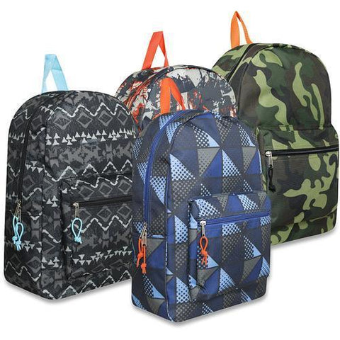 Case of [24] 17" Basic Boys Backpacks - 4 Assorted Printed
