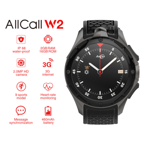 AllCall W2 Android 3G Smart Watch (Black)